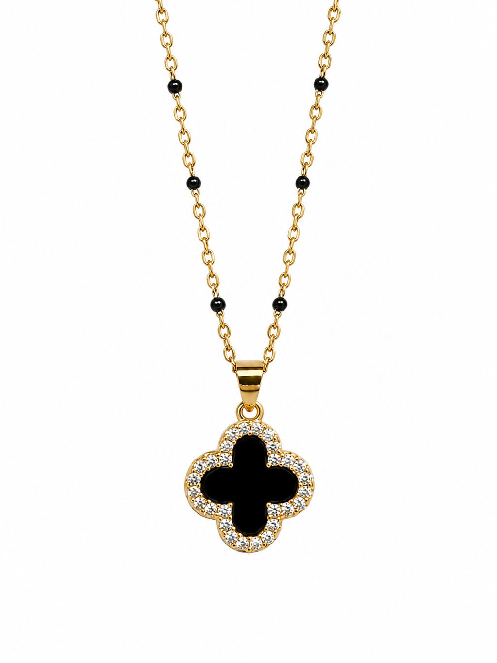 COLLAR TRÉBOL NEGRO ORO