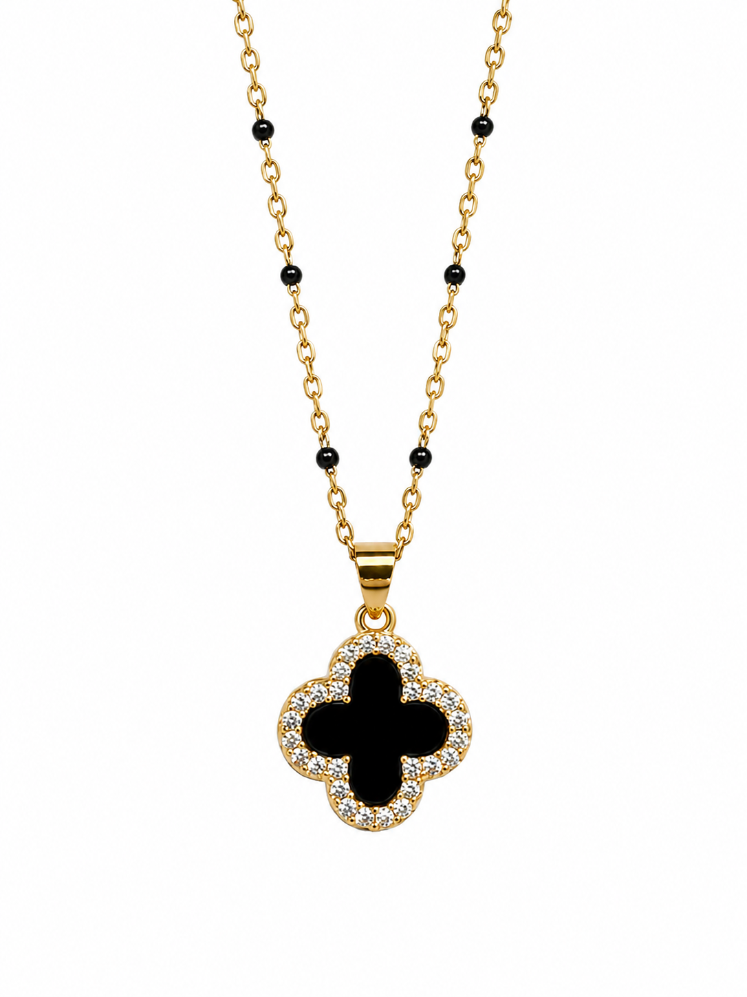 COLLAR TRÉBOL NEGRO ORO